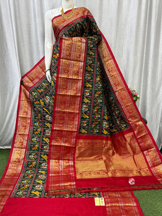 Pochampally Handloom Twill Ikkat Kanchi Boader Pure Silk Saree with Blouse | Double Warp | Silk Mark Certified