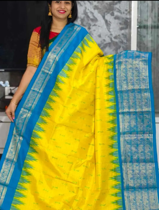 Ikkat Pochampally Handloom Pure Silk Saree with Blouse | Double Warp | Silk Mark Certified