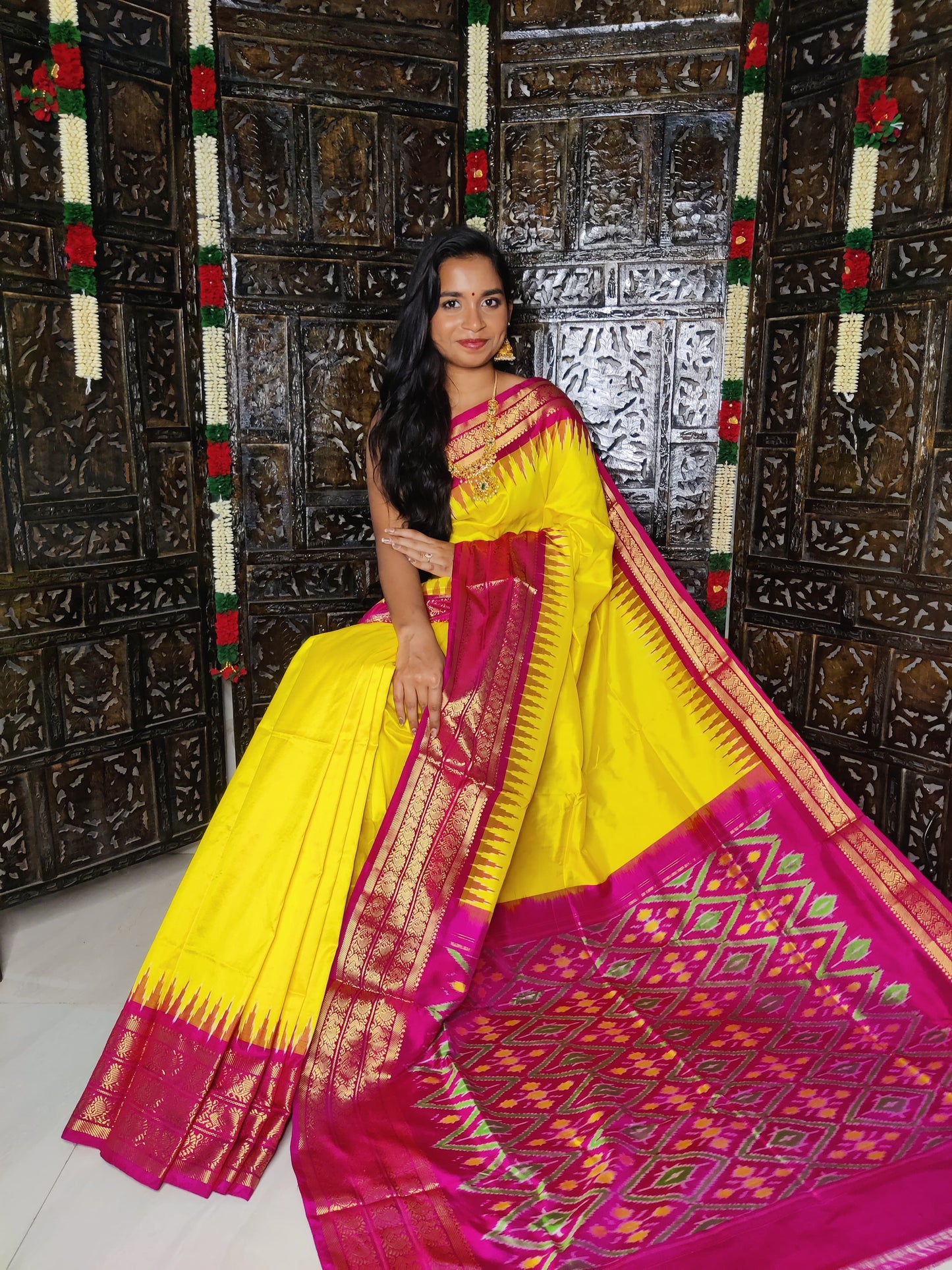 Ikkat Pochampally Handloom Pure Silk Saree with Blouse | Double Warp | Silk Mark Certified