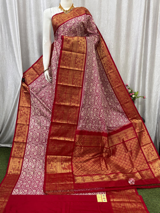 Pochampally Handloom Twill Ikkat Kanchi Boader Pure Silk Saree with Blouse | Double Warp | Silk Mark Certified