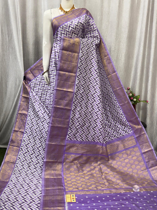 Pochampally Handloom Twill Ikkat Kanchi Boader Pure Silk Saree with Blouse | Double Warp | Silk Mark Certified