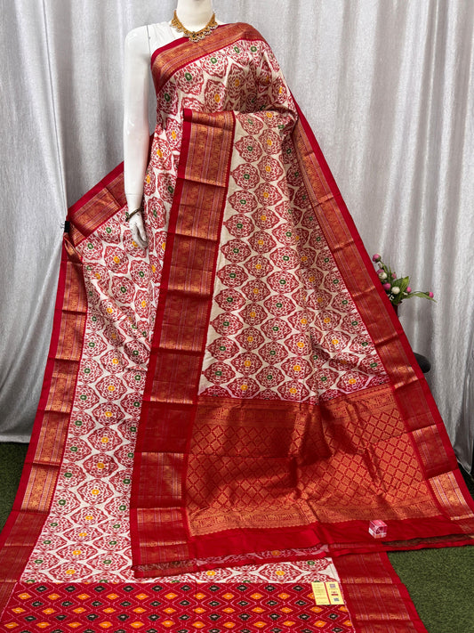 Pochampally Handloom Twill Ikkat Kanchi Boader Pure Silk Saree with Blouse | Double Warp | Silk Mark Certified