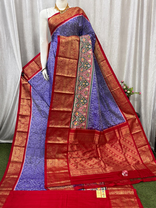 Pochampally Handloom Twill Ikkat Kanchi Boader Pure Silk Saree with Blouse | Double Warp | Silk Mark Certified