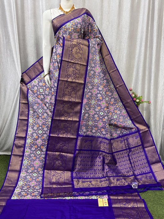 Pochampally Handloom Twill Ikkat Kanchi Boader Pure Silk Saree with Blouse | Double Warp | Silk Mark Certified