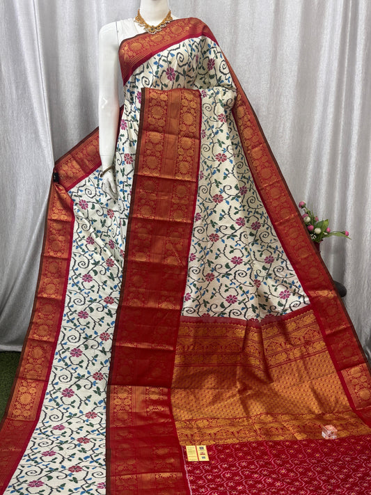 Pochampally Handloom Twill Ikkat Kanchi Boader Pure Silk Saree with Blouse | Double Warp | Silk Mark Certified