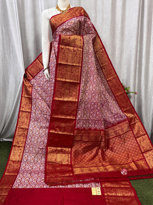Pochampally Handloom Twill Ikkat Kanchi Boader Pure Silk Saree with Blouse | Double Warp | Silk Mark Certified