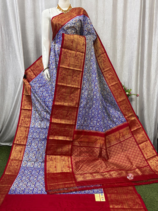 Pochampally Handloom Twill Ikkat Kanchi Boader Pure Silk Saree with Blouse | Double Warp | Silk Mark Certified
