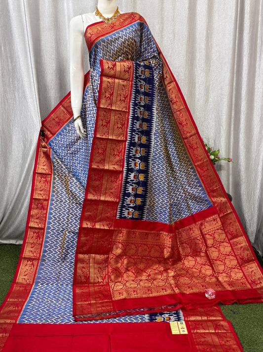 Pochampally Handloom Twill Ikkat Kanchi Boader Pure Silk Saree with Blouse | Double Warp | Silk Mark Certified