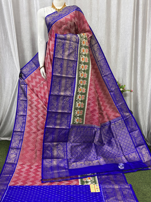 Pochampally Handloom Twill Ikkat Kanchi Boader Pure Silk Saree with Blouse | Double Warp | Silk Mark Certified