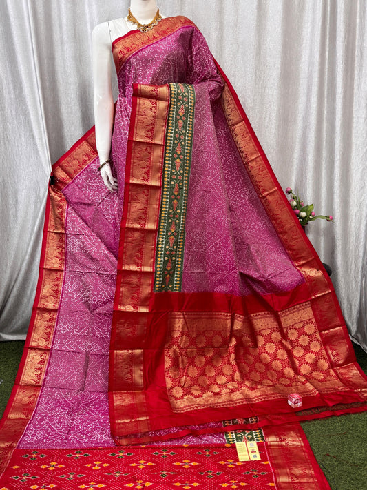 Pochampally Handloom Twill Ikkat Kanchi Boader Pure Silk Saree with Blouse | Double Warp | Silk Mark Certified