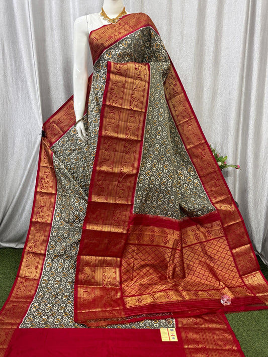 Pochampally Handloom Twill Ikkat Kanchi Boader Pure Silk Saree with Blouse | Double Warp | Silk Mark Certified