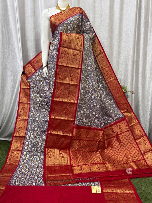 Pochampally Handloom Twill Ikkat Kanchi Boader Pure Silk Saree with Blouse | Double Warp | Silk Mark Certified