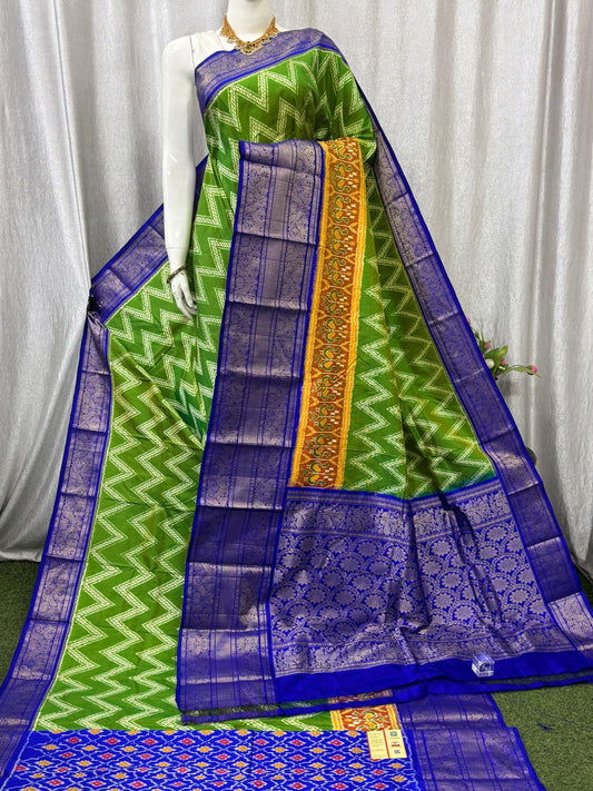 Pochampally Handloom Twill Ikkat Kanchi Boader Pure Silk Saree with Blouse | Double Warp | Silk Mark Certified