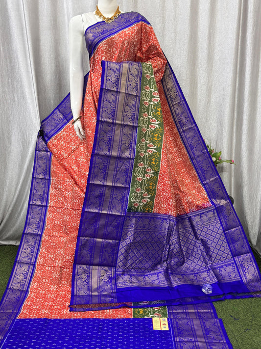 Pochampally Handloom Twill Ikkat Kanchi Boader Pure Silk Saree with Blouse | Double Warp | Silk Mark Certified