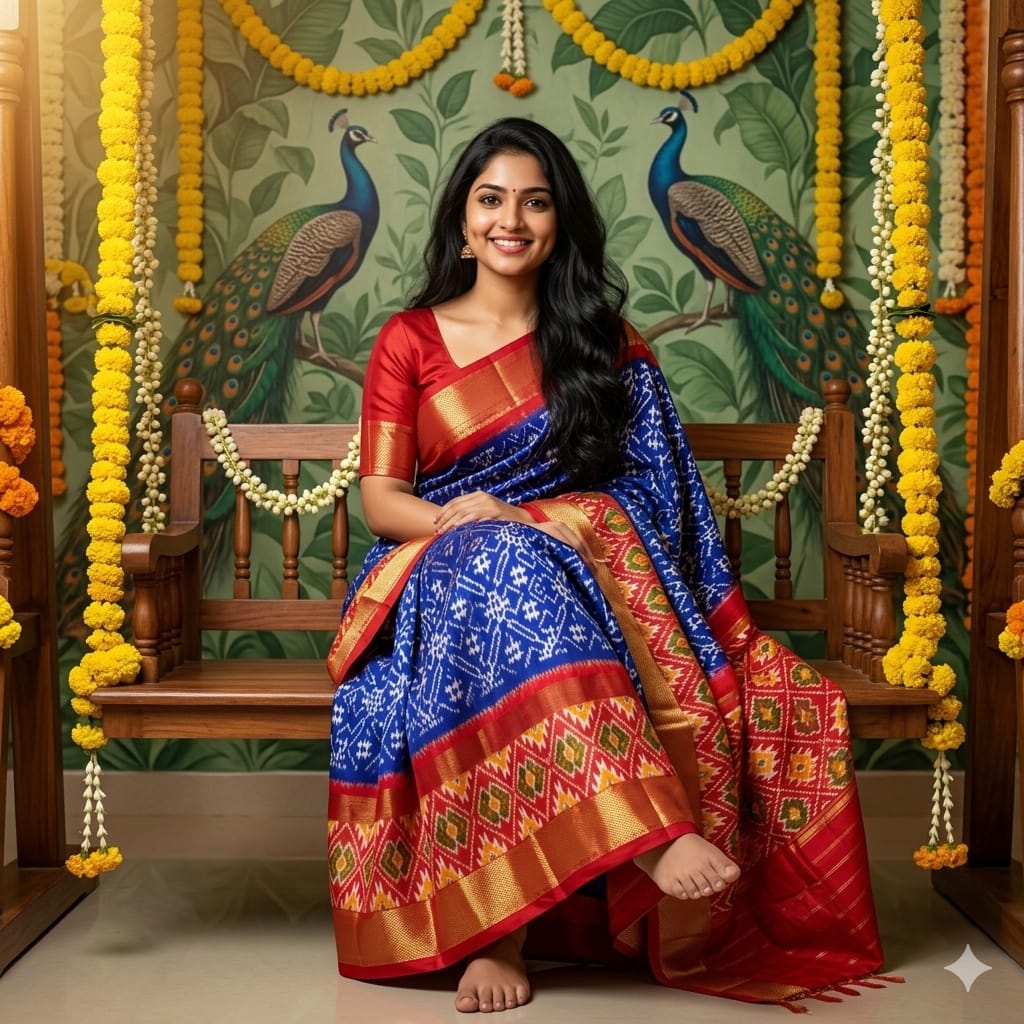 Ikkat Pochampally Handloom Pure Silk Saree with Blouse | Double Warp | Silk Mark Certified