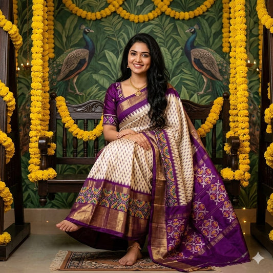 Ikkat Pochampally Handloom Pure Silk Saree with Blouse | Double Warp | Silk Mark Certified