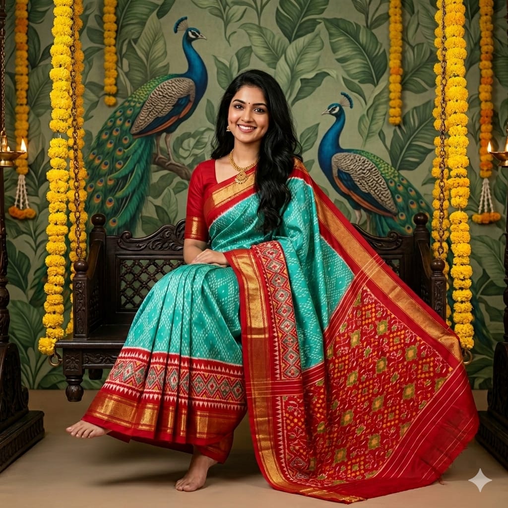 Ikkat Pochampally Handloom Pure Silk Saree with Blouse | Double Warp | Silk Mark Certified