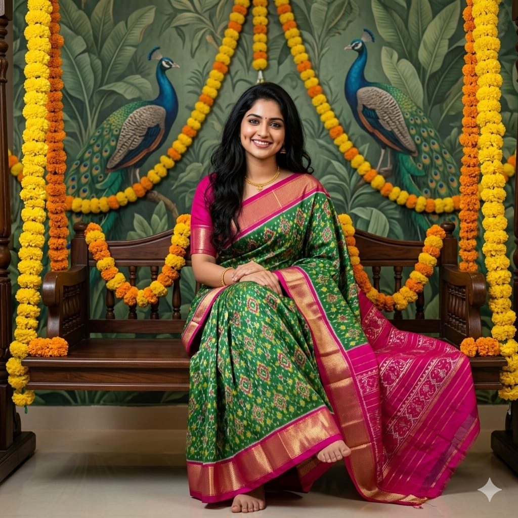 Ikkat Pochampally Handloom Pure Silk Saree with Blouse | Double Warp | Silk Mark Certified