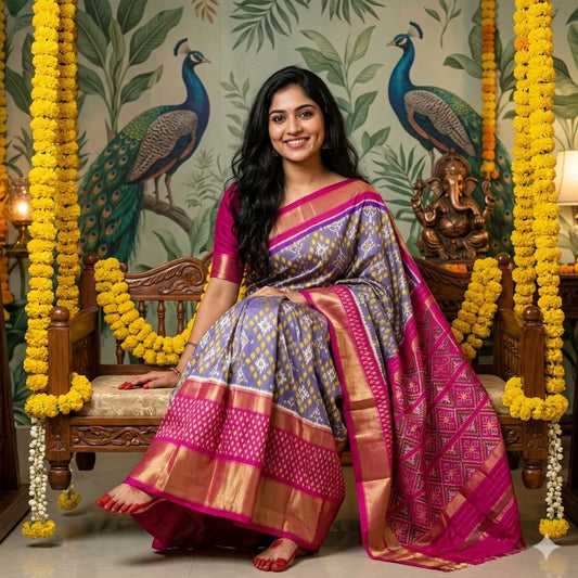 Ikkat Pochampally Handloom Pure Silk Saree with Blouse | Double Warp | Silk Mark Certified