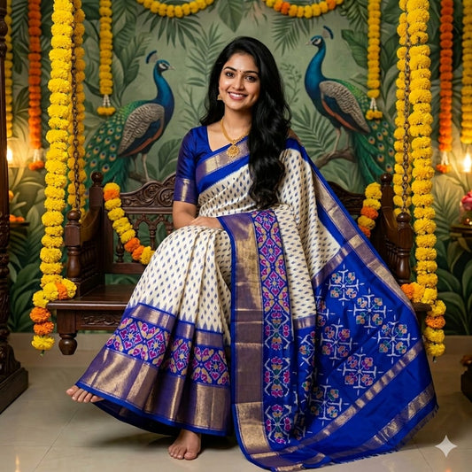 Ikkat Pochampally Handloom Pure Silk Saree with Blouse | Double Warp | Silk Mark Certified