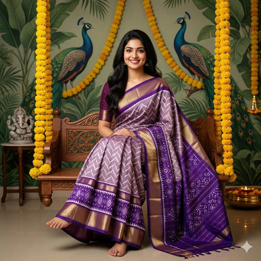 Ikkat Pochampally Handloom Pure Silk Saree with Blouse | Double Warp | Silk Mark Certified