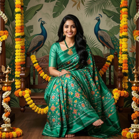 Ikkat Pochampally Handloom Pure Silk Saree with Blouse | Double Warp | Silk Mark Certified