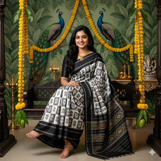Ikkat Pochampally Handloom Pure Silk Saree with Blouse | Double Warp | Silk Mark Certified