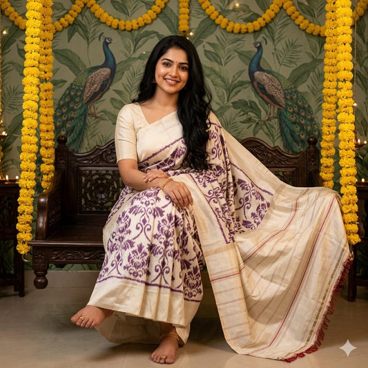 Ikkat Pochampally Handloom Pure Silk Saree with Blouse | Double Warp | Silk Mark Certified