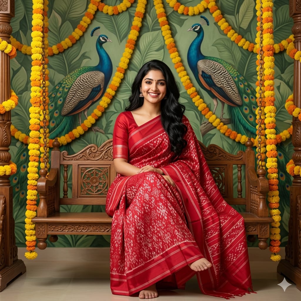 Ikkat Pochampally Handloom Pure Silk Saree with Blouse | Double Warp | Silk Mark Certified