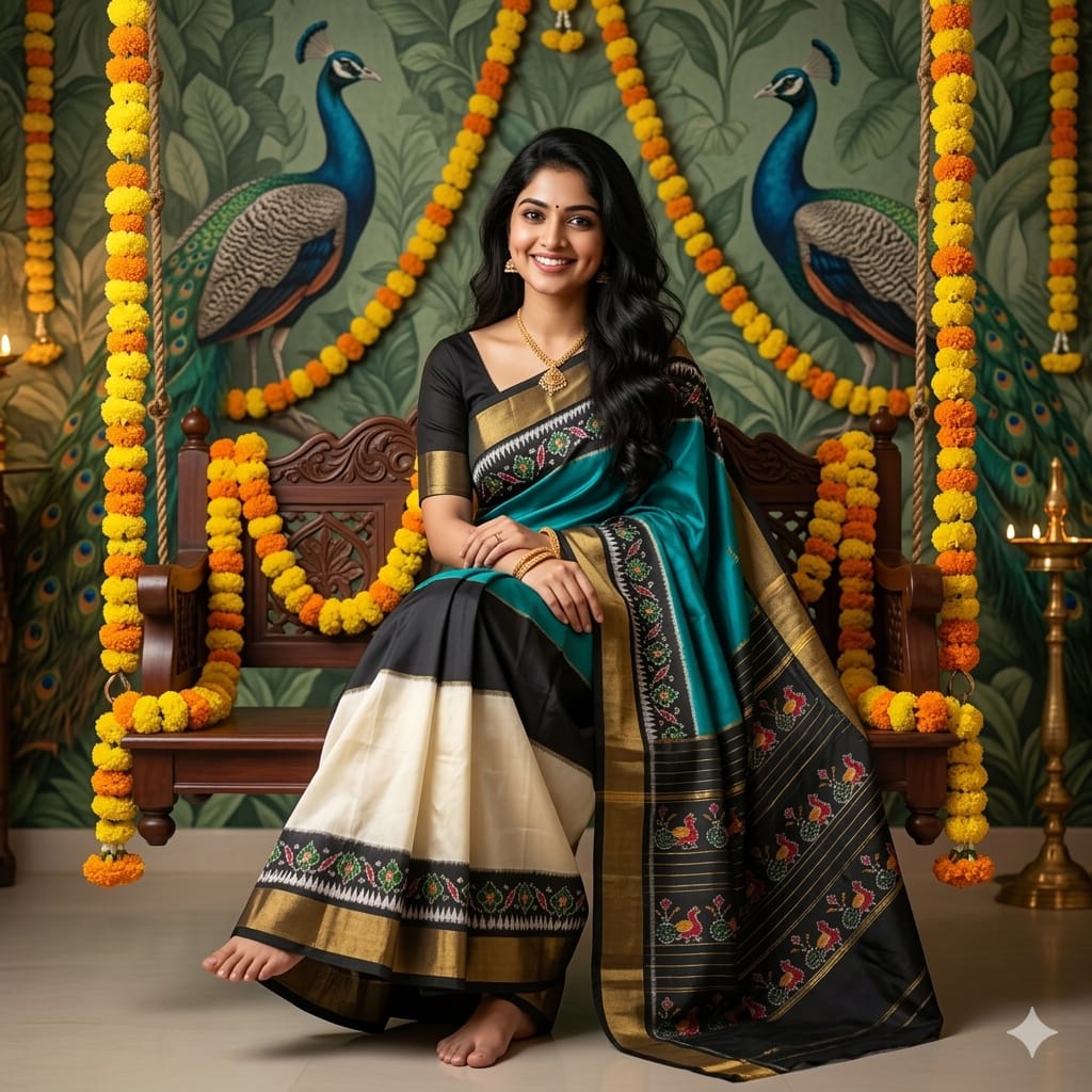 Ikkat Pochampally Handloom Pure Silk Saree with Blouse | Double Warp | Silk Mark Certified