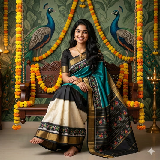 Ikkat Pochampally Handloom Pure Silk Saree with Blouse | Double Warp | Silk Mark Certified