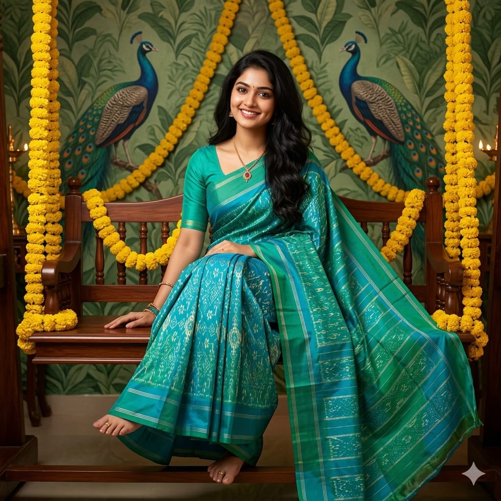 Ikkat Pochampally Handloom Pure Silk Saree with Blouse | Double Warp | Silk Mark Certified