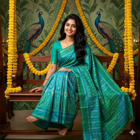 Ikkat Pochampally Handloom Pure Silk Saree with Blouse | Double Warp | Silk Mark Certified