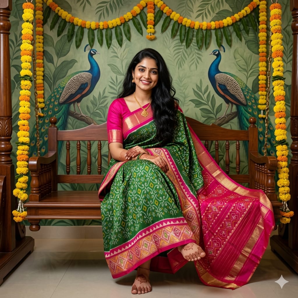 Ikkat Pochampally Handloom Pure Silk Saree with Blouse | Double Warp | Silk Mark Certified