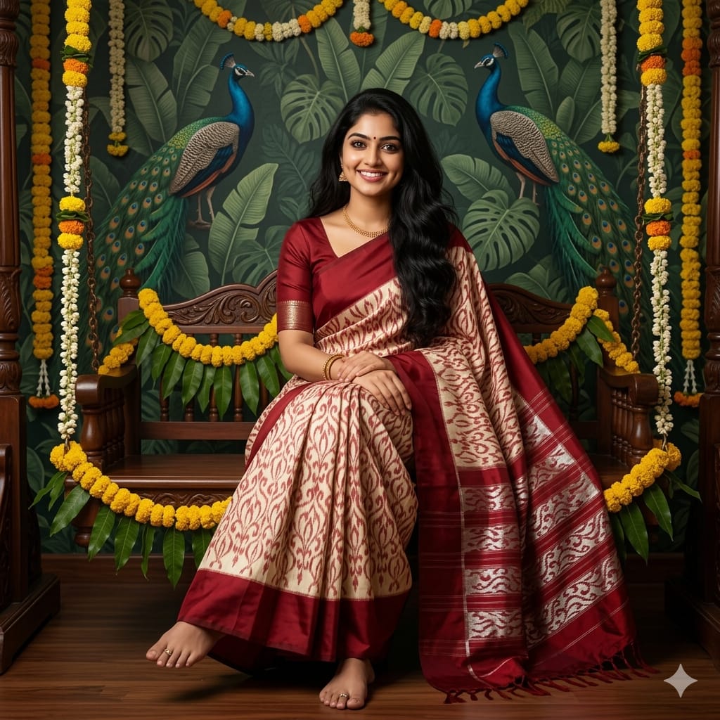 Ikkat Pochampally Handloom Pure Silk Saree with Blouse | Double Warp | Silk Mark Certified