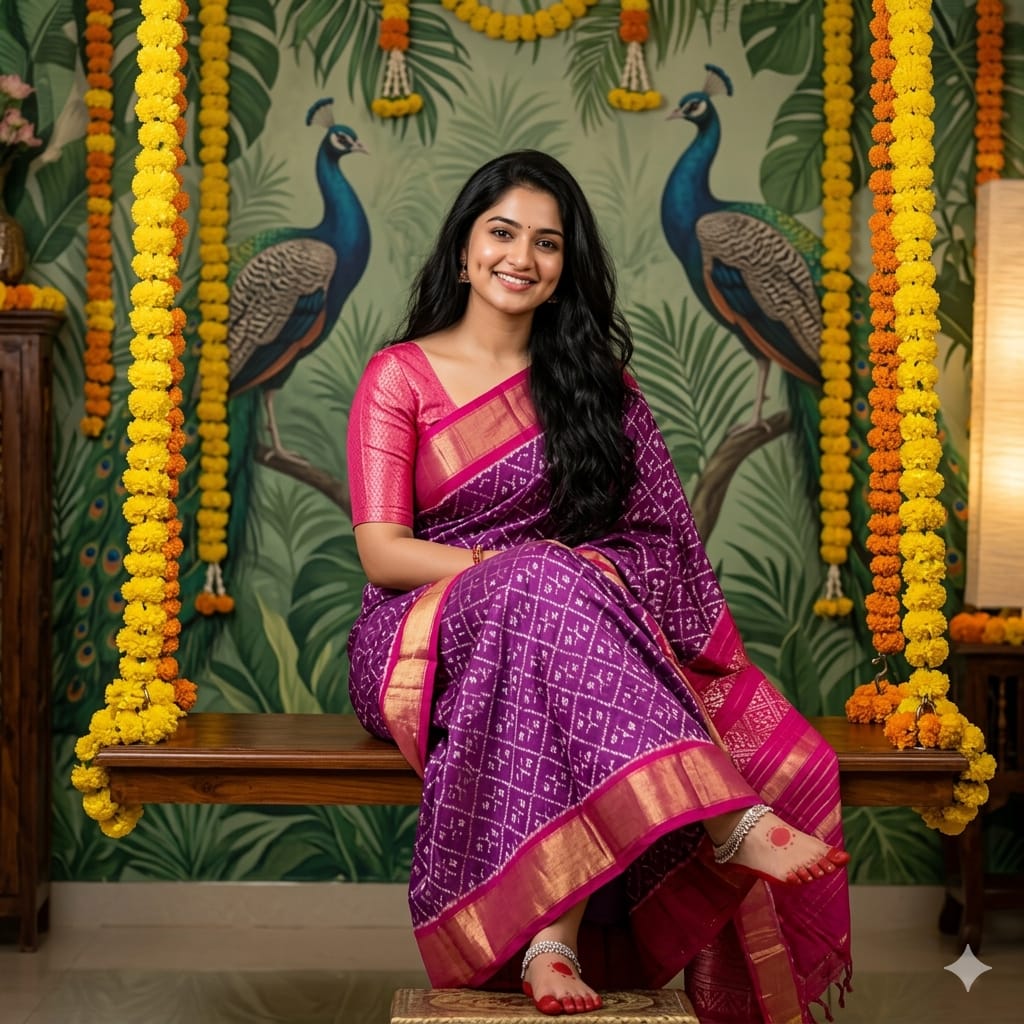 Ikkat Pochampally Handloom Pure Silk Saree with Blouse | Double Warp | Silk Mark Certified