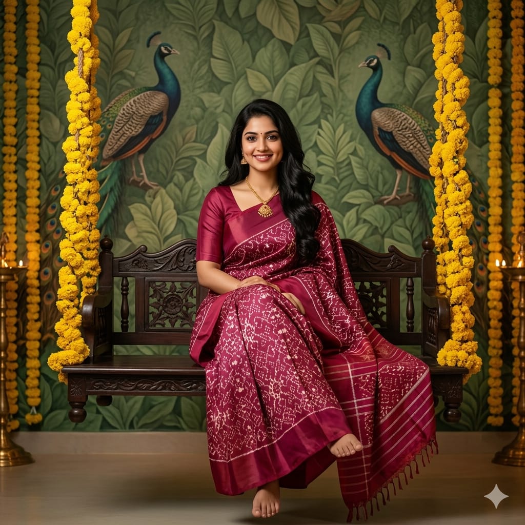 Ikkat Pochampally Handloom Pure Silk Saree with Blouse | Double Warp | Silk Mark Certified