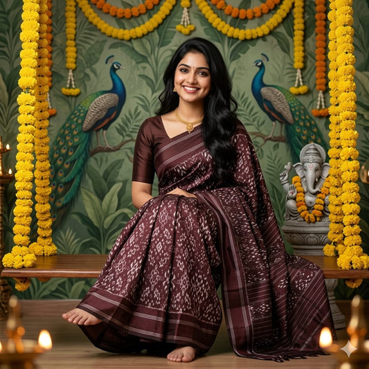 Ikkat Pochampally Handloom Pure Silk Saree with Blouse | Double Warp | Silk Mark Certified