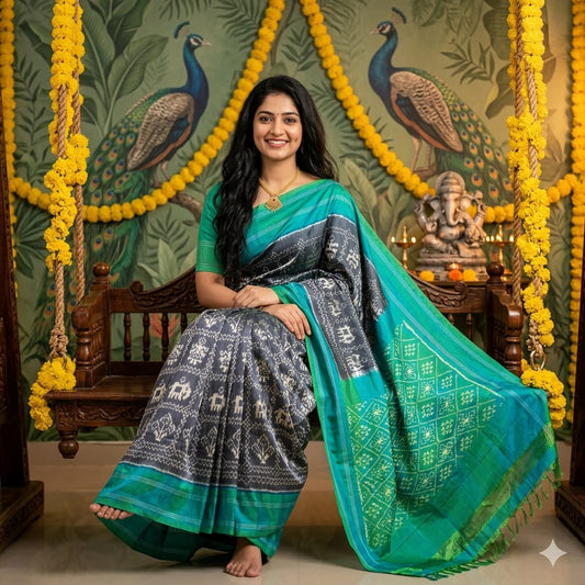 Ikkat Pochampally Handloom Pure Silk Saree with Blouse | Double Warp | Silk Mark Certified