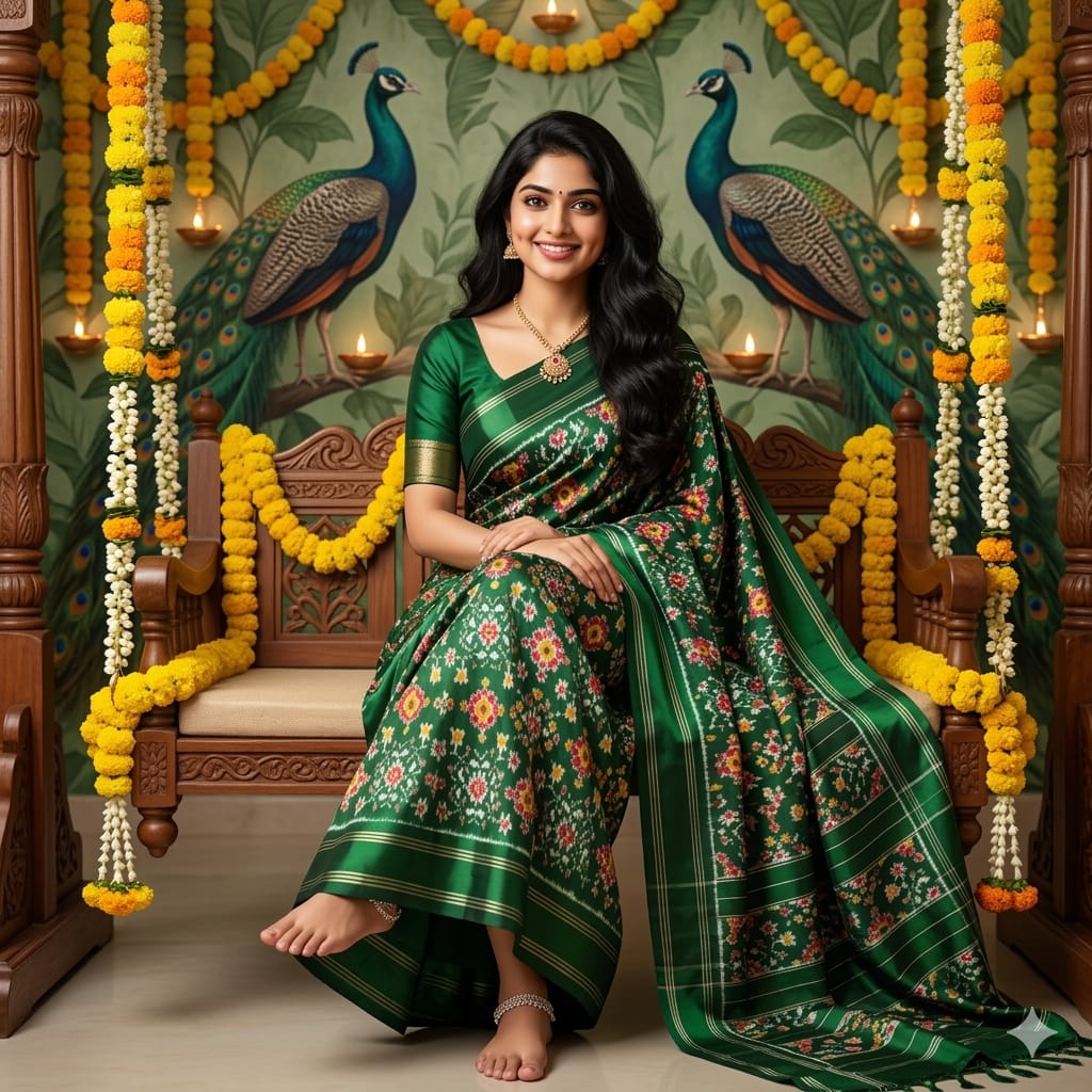 Ikkat Pochampally Handloom Pure Silk Saree with Blouse | Double Warp | Silk Mark Certified