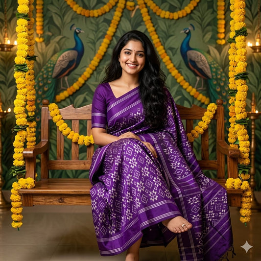 Ikkat Pochampally Handloom Pure Silk Saree with Blouse | Double Warp | Silk Mark Certified