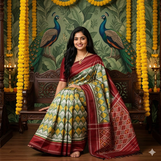 Ikkat Pochampally Handloom Pure Silk Saree with Blouse | Double Warp | Silk Mark Certified