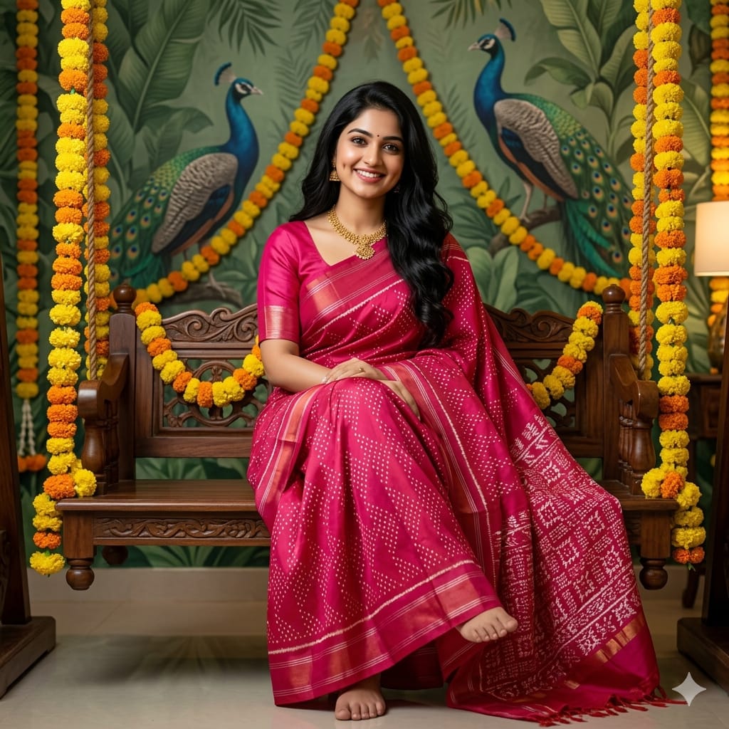 Ikkat Pochampally Handloom Pure Silk Saree with Blouse | Double Warp | Silk Mark Certified