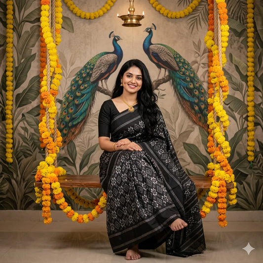 Ikkat Pochampally Handloom Pure Silk Saree with Blouse | Double Warp | Silk Mark Certified