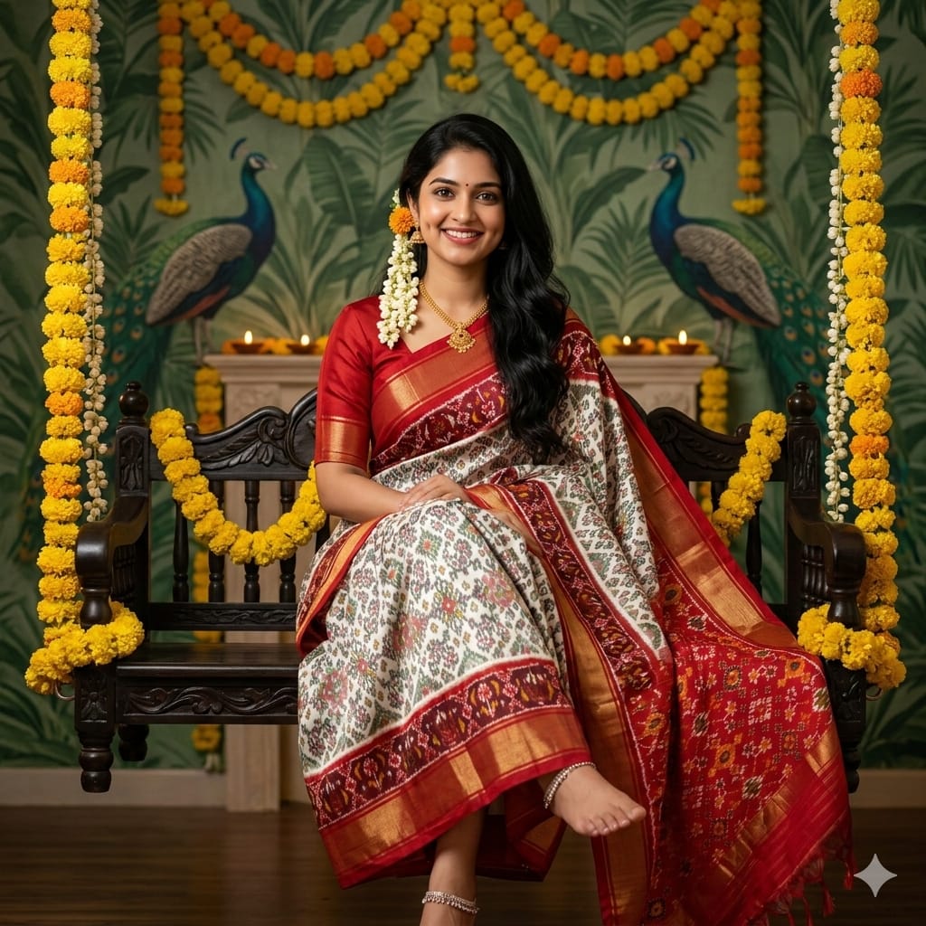 Ikkat Pochampally Handloom Pure Silk Saree with Blouse | Double Warp | Silk Mark Certified