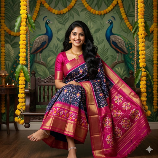 Ikkat Pochampally Handloom Pure Silk Saree with Blouse | Double Warp | Silk Mark Certified