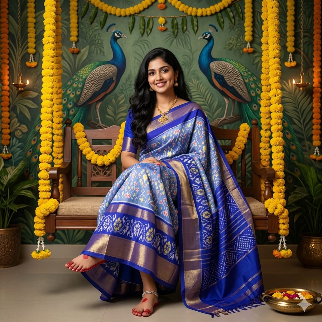 Ikkat Pochampally Handloom Pure Silk Saree with Blouse | Double Warp | Silk Mark Certified