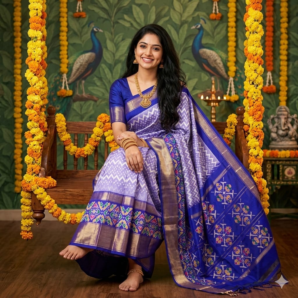 Ikkat Pochampally Handloom Pure Silk Saree with Blouse | Double Warp | Silk Mark Certified