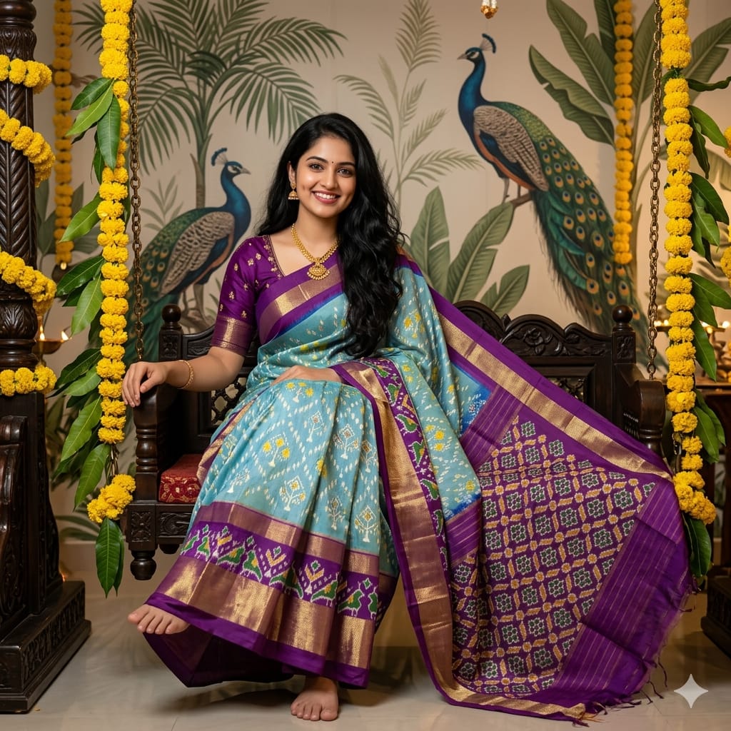 Ikkat Pochampally Handloom Pure Silk Saree with Blouse | Double Warp | Silk Mark Certified