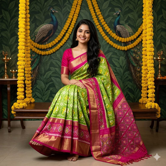 Ikkat Pochampally Handloom Pure Silk Saree with Blouse | Double Warp | Silk Mark Certified